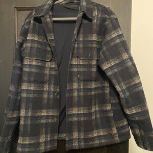 Uniqlo navy plaid shirt jacket